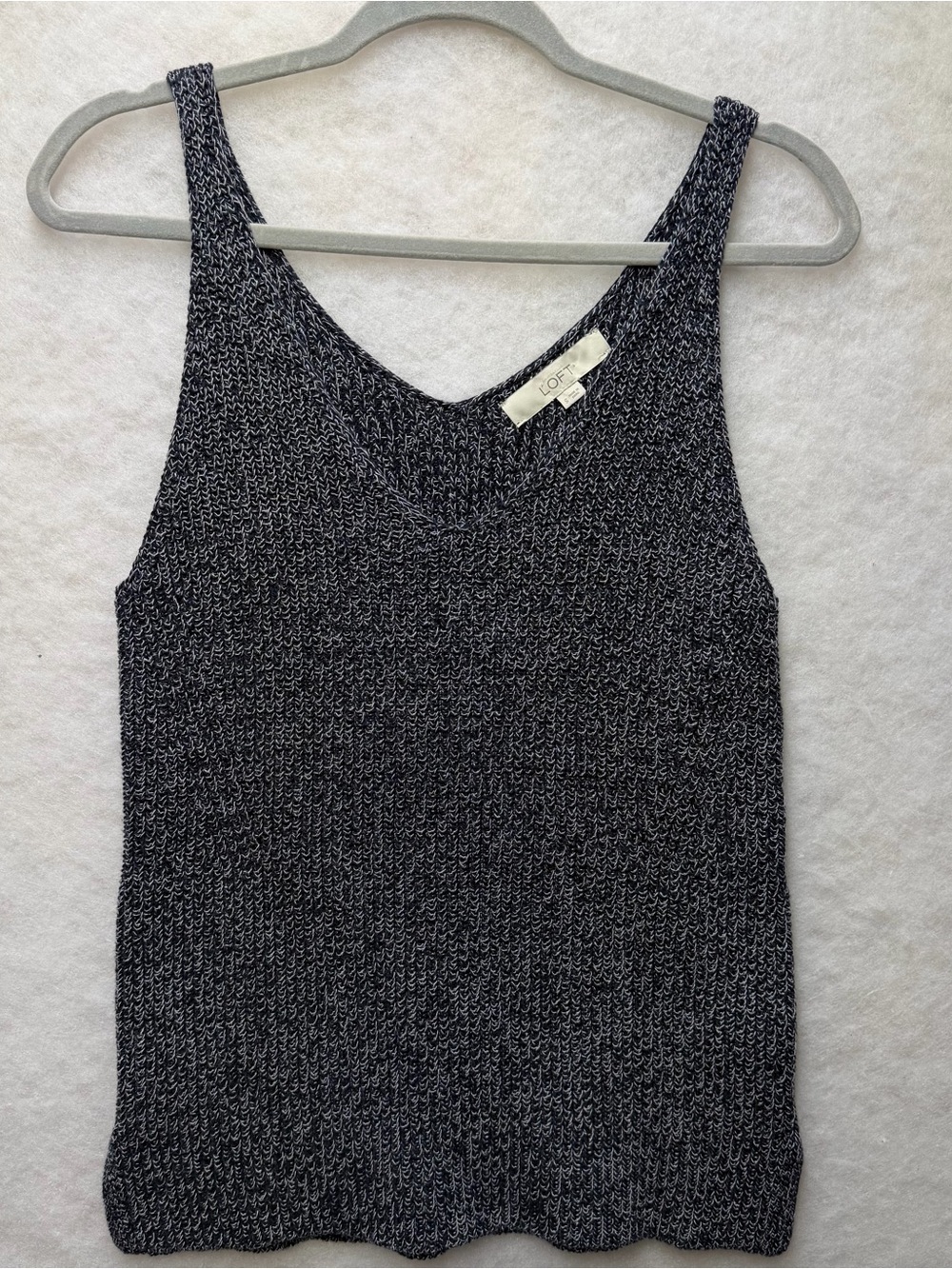 LOFT Knit Sweater Tank Black White Marled Knot 100% Cotton Women's Small